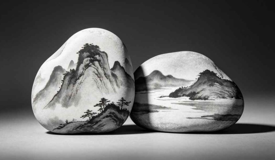 靖安潦河石精品图片 水墨画面石收藏级原石欣赏